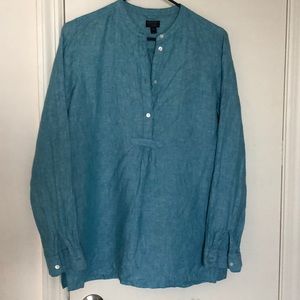 J Crew Baird McNutt Teal Irish Linen Popover 4Tall